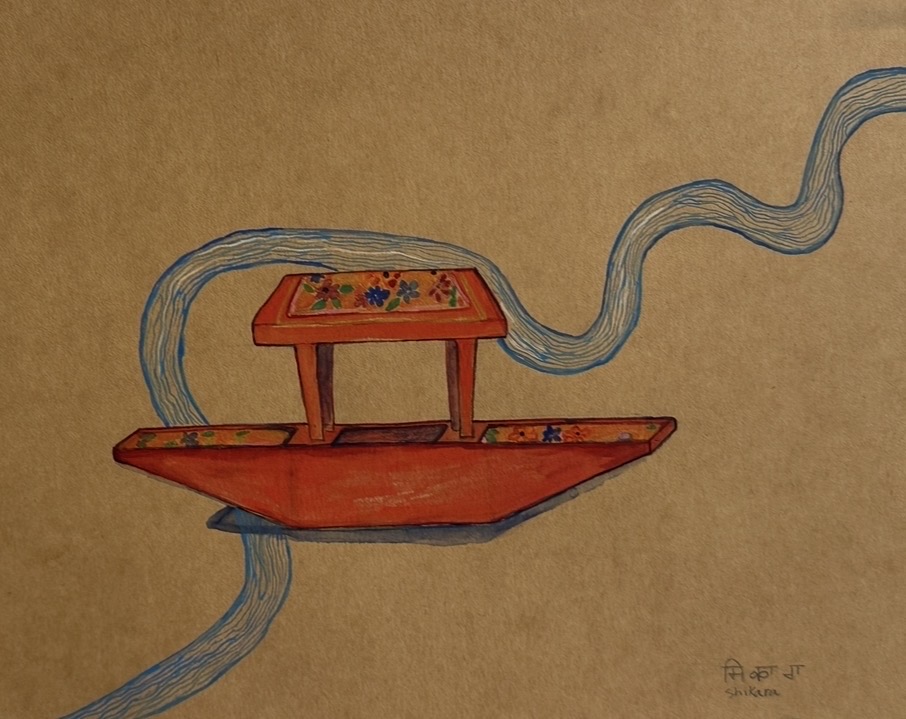 The shikara is a traditional wooden boat from Kashmir, used on Dal Lake for transport, trade, and everyday life, including flower and vegetable vendors. Moving slowly across water, it carries people, goods, and memories, becoming part of the lived rhythm of the landscape.